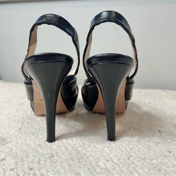 Prada Heels Black Leather Peep Toe Slingback Platform Stiletto High Heels 6.5 - Picture 5 of 8